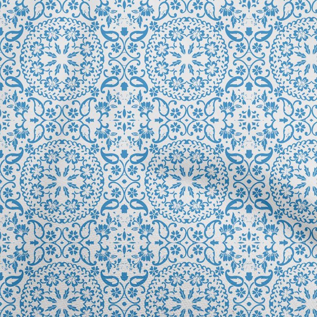 oneOone Polyester Spandex Medium Blue Fabric Asian Block Floral Sewing Craft Projects Fabric Prints By Yard 56 Inch Wide