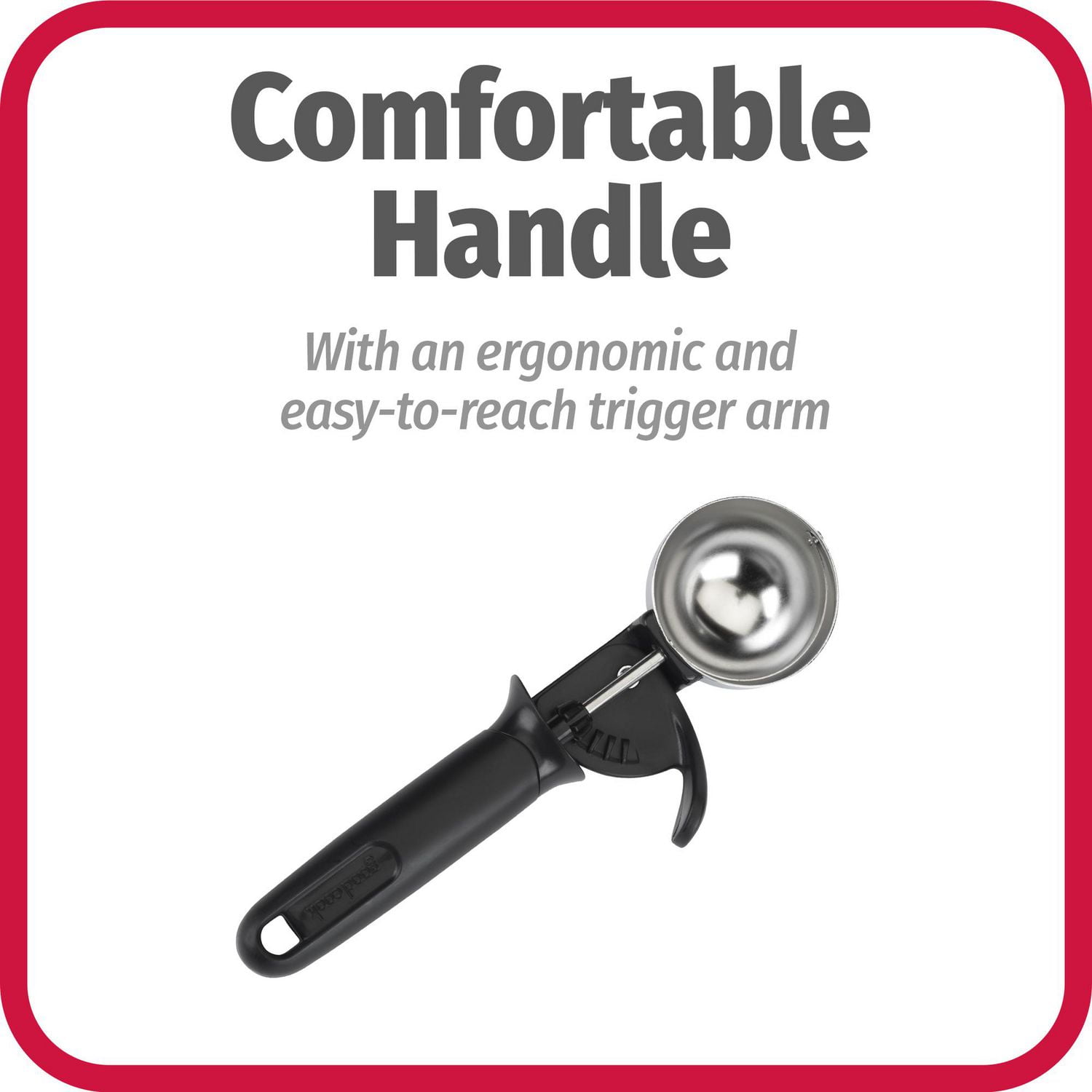 Mainstays™ Trigger Ice Cream Scoop, Black Handle, Ergonomic Trigger Arm, Stainless steel, Plastic