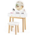 thumbnail image 1 of Gymax Coiffeuse avec Miroir à DEL Éclairé Table de Maquillage avec Tabouret Doux Rembourré, 1 of 9