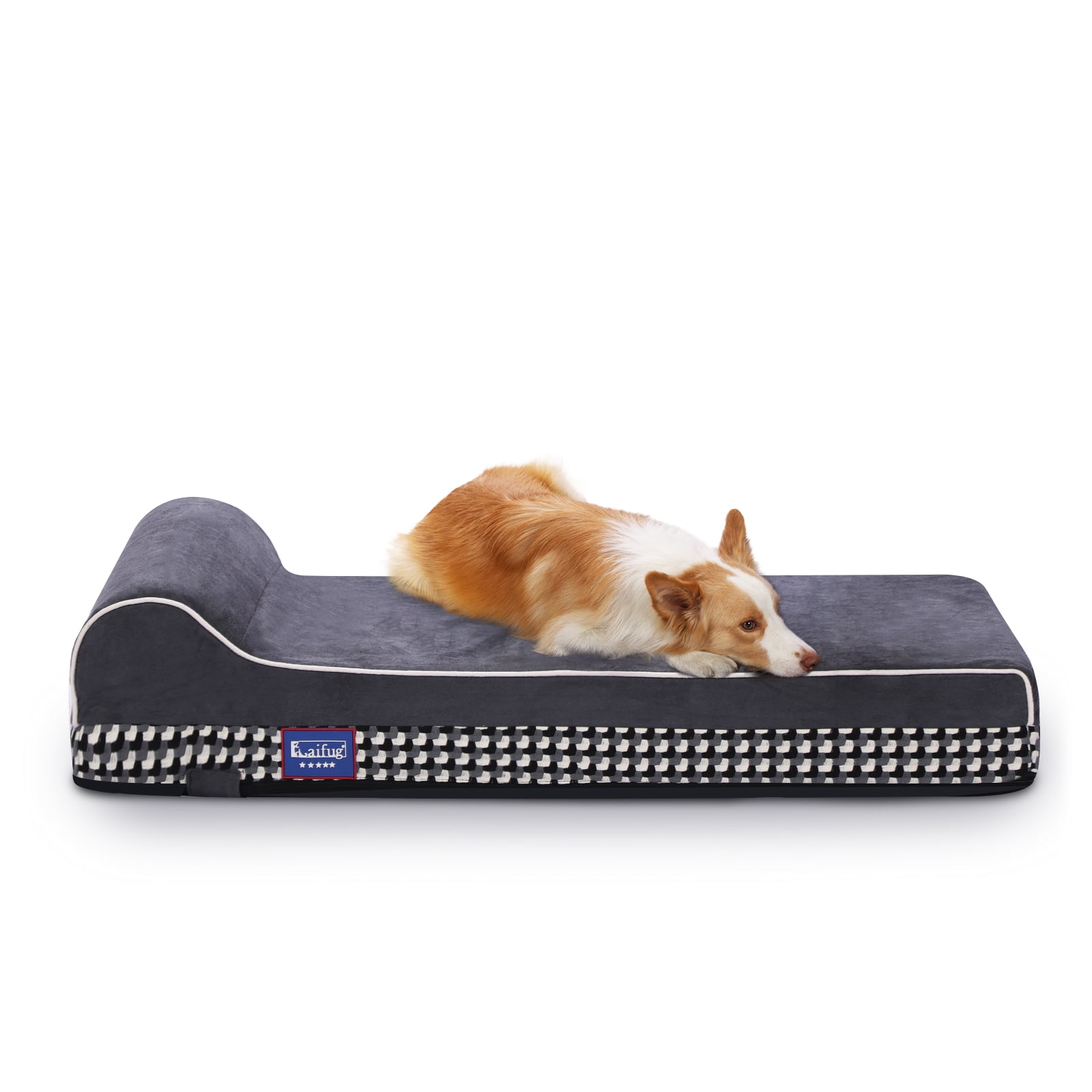 Laifug Orthopedic Memory Foam Extra Large Dog Bed with Pillow and Durable Water Proof Liner & Removable Washable Cover & Smart Design (Large (46"x28"x8"), Black and White Plaid)