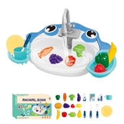 Wweixi Childrens Play Toys Cartoon Electric Washbasin For Kids Play Kitchen Pretend Children blue