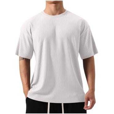 cfhntfmh T-Shirt Musculaire pour Homme Décontracté à Manches Courtes Hauts Côtelé Col Ras du Cou Coupe Ajustée Entraînement Gym Couleur Unie T-Shirts Basiques