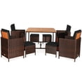 thumbnail image 2 of Costway 9 PCS Patio Rattan Dining Set Cushioned Chairs Ottoman Wood Table Top Black, 2 of 10
