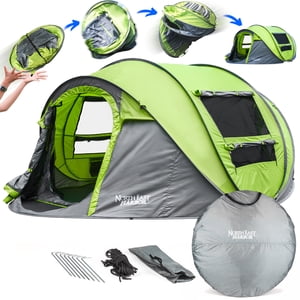 4 Person Easy Pop Up Tent Water-Resistant Lightweight Portable Camping Tent Instant Tent Quick Automatic Setup Family Tent with Porch Ideal for Camping, Backpacking, Hiking, Traveling, Beach, Festival
