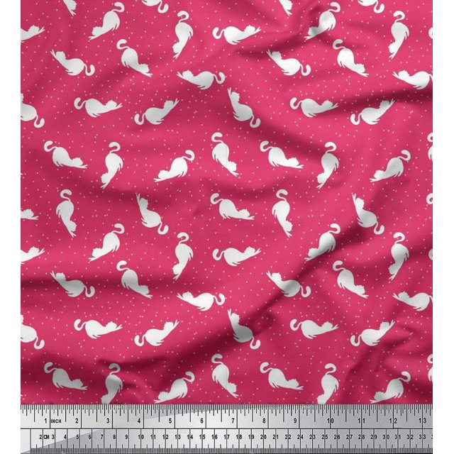 Soimoi Viscose Chiffon Fabric Floral & Cat Animal Decor Fabric Printed Yard 42 Inch Wide