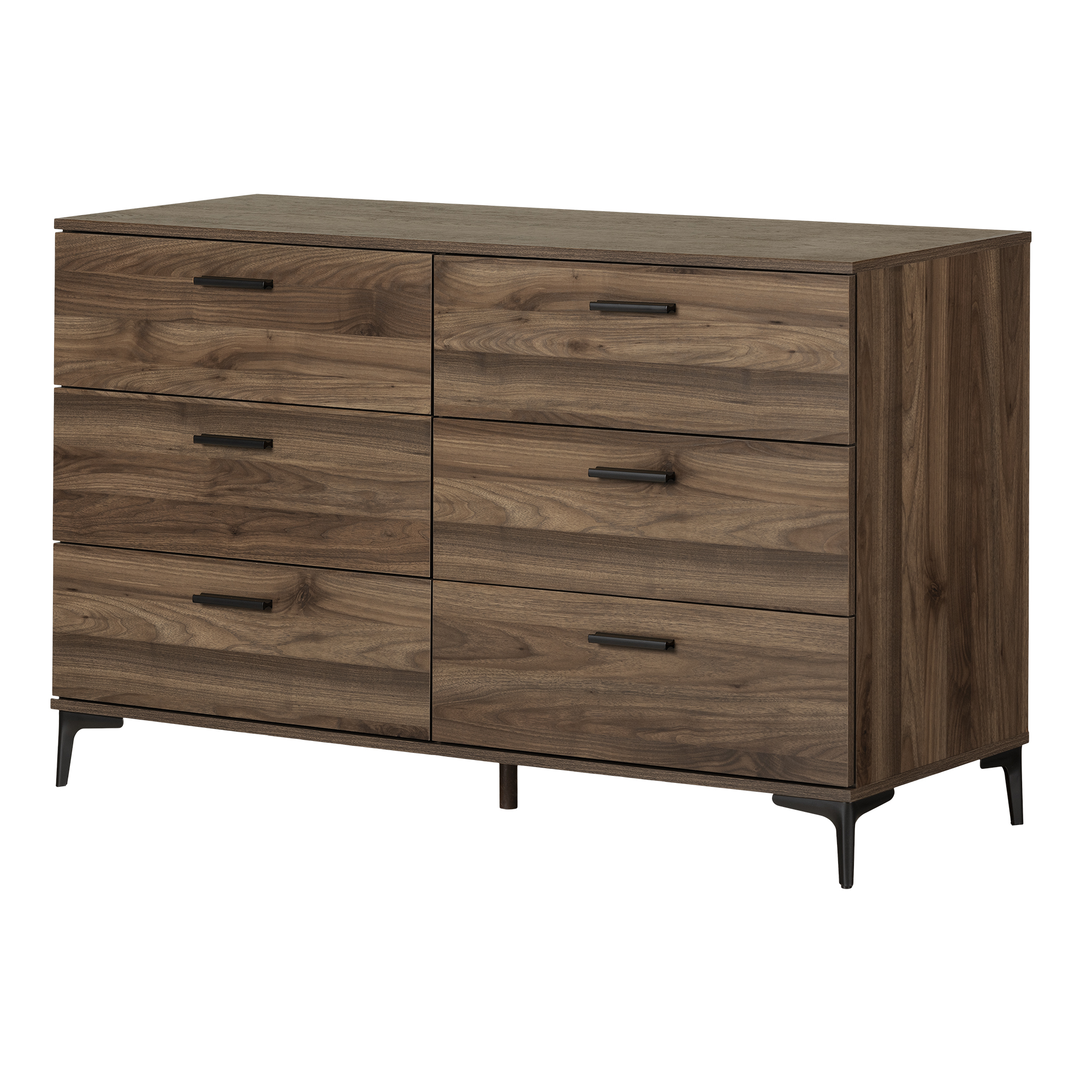Commode 6 tiroirs à pattes en métal pour Adulte, fini Noyer naturel, collection Musano de Meubles South Shore