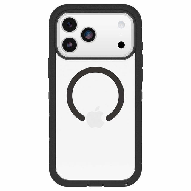 OtterBox Defender Pro XT Clear MagSafe Case avec Contrôle de Caméra Dark Side (Noir) pour iPhone 17 Pro Max avec Dos Transparent, Anneau Magnétique MagSafe Noir et logo Apple visible, Entouré d'Un Cadre à Double Couche en Caoutchouc Noir avec Bords Surélevés pour la protection de l'Appareil Photo et de l'Écran, Conçu pour une protection contre les Chutes de Qualité Militaire et Compatibilité avec la Recharge MagSafe.