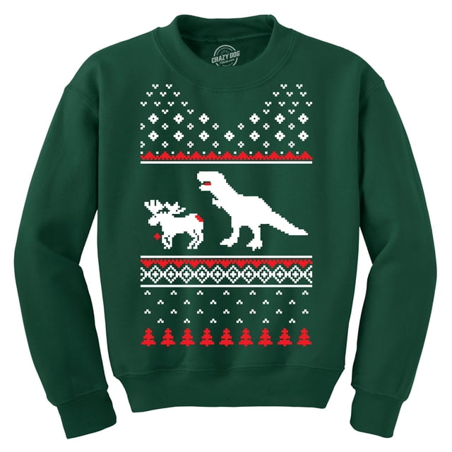 T-Rex Attacking Moose Christmas Ugly Sweater Funny Holiday Hilarious Adult Humor (Forest Green) - 4XL