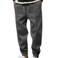 thumbnail image 1 of Pants for Men, Mens Fashion Drawstring Elastic Waist Solid Color Casual Sweat Length Pants, 1 of 6