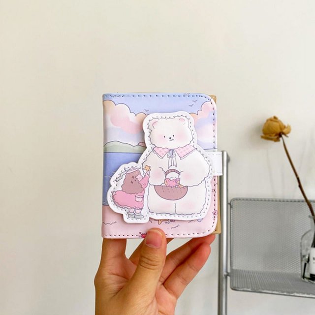 KUIZAP Little Bear Wallet Cartoon Women's Short Wallet Button 30% PU Card Bag(style D)