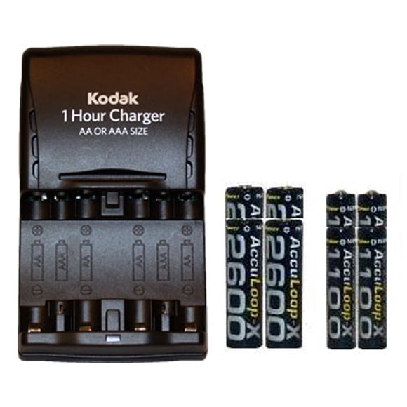 Kodak Smart Charger + 4 AA (2600 mAh) + 4 AAA (1100 mAh) AccuLoop-X NiMH Batteries