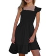 thumbnail image 1 of LUOGENLI Robe Filles Robes d'Été Smockées Sans Manches avec Poches Robe en Coton pour Filles Longueur Genou Noir 7-8 Ans, 1 of 4