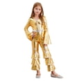 thumbnail image 3 of Manyakai Combinaisons Rétro à Manches Longues Évasées pour Filles Enfants Disco Movie Star Chanteuse Déguisement Soirée Rave Justaucorps Or 14, 3 of 7