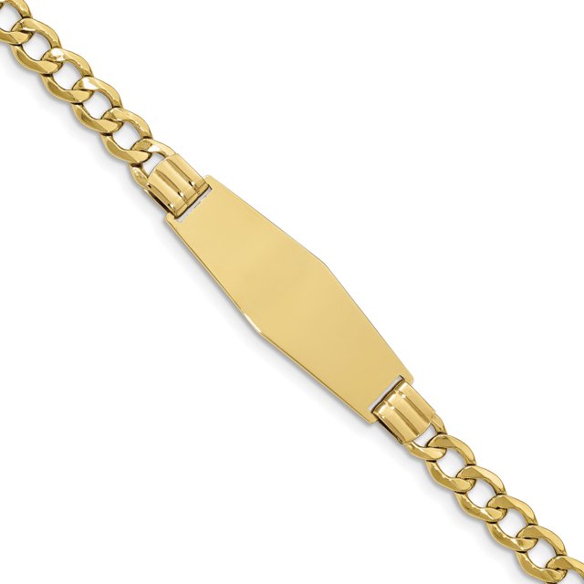 14k Semi-solSoft Diamond Shape ID Curb Link Soft Diamond Shape ID Bracelet (Weight: 11.86 Grams, Length: 8 Inches)
