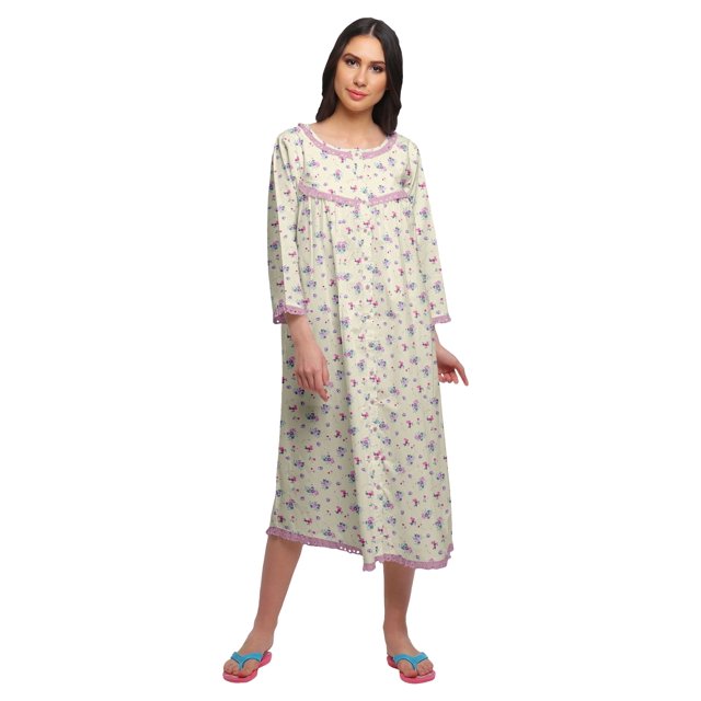 Moomaya Chemise de Nuit Boutonnée en Coton Imprimé pour Femmes, Robe de Nuit d'Allaitement