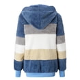thumbnail image 5 of zanvin Womens Winter Fuzzy Fleece Jacket Hooded Color Block Patchwork Cardigan Drawstring Coat Oversized Outerwear with Pockets,Blue, 5 of 5