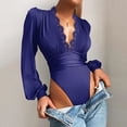thumbnail image 1 of Justaucorps à Col en V Profond pour Femmes, Manches Longues Bouffantes, Hauts Triangle, Manches Lanterne, Dentelle Extensible, Combinaison à Décolleté Plongeant, 1 of 2