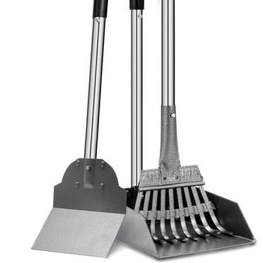 Furggis Dog Pooper Scooper for Large Dogs, 3-Piece Long Handle Poop Scooper Set with Tray, Rake and Spade, Adjustable Stainless Steel Handle, No-Bend Pet Waste Cleaner for Medium and Large Dogs