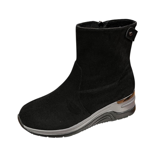 Women's Slim Suede Wedge Boots, Fall/Winter Style, Comfortable Height Increase, Solid Color, Large Size, Side Zipper