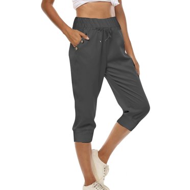 Meichang Capri Yoga Pants for Women Plus Size Tummy Control High Waist Capri Running Leggings Soft Solid Slim Fit Tights Sport Athletic Workout Leggings