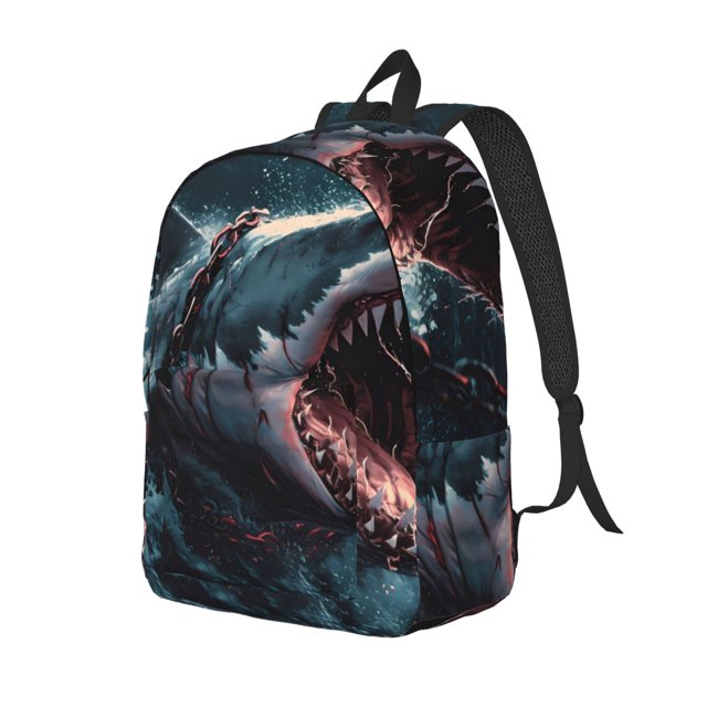 Easygdp Wave Chain Shark for Durable Canvas Laptop Backpack - Adjustable Shoulder Strap, Large Capacity, Fits 15-17in Laptops, for School, Work, Travel-Small