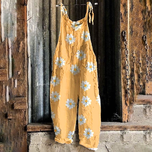 Jumpsuits for Women Ladies Printed Summer Sleeveless Backless Loose Long Playsuits Rompers Jumpsuit