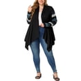 thumbnail image 2 of GRACE & GRANDEUR Cardigan en tricot à manches longues à rayures pour femmes grande taille 4X Noir, 2 of 6