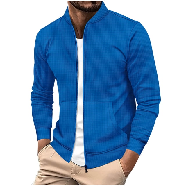 aohooy Track Jacket for Men Athletic Workout Lightweight Windproof Jacket Casual Spring Fall Windbreaker Bomber Zip Up Golf Coat Blue,XL