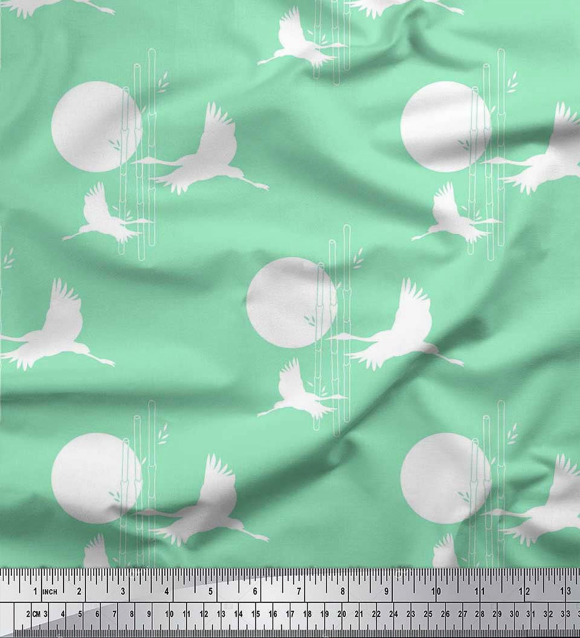 Soimoi Rayon Fabric Bamboo Tree,Moon & Stork Bird Printed Craft Fabric by The Yard 56 Inch Wide