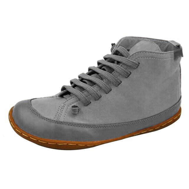 Women's Comfortable Booties Solid Color Leather Flat Heel Boots Retro Shoes