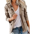 thumbnail image 2 of Innerwin Veste Militaire à Revers pour Femmes Automne Couleur Unie Ajustée Manteau Kaki S, 2 of 4