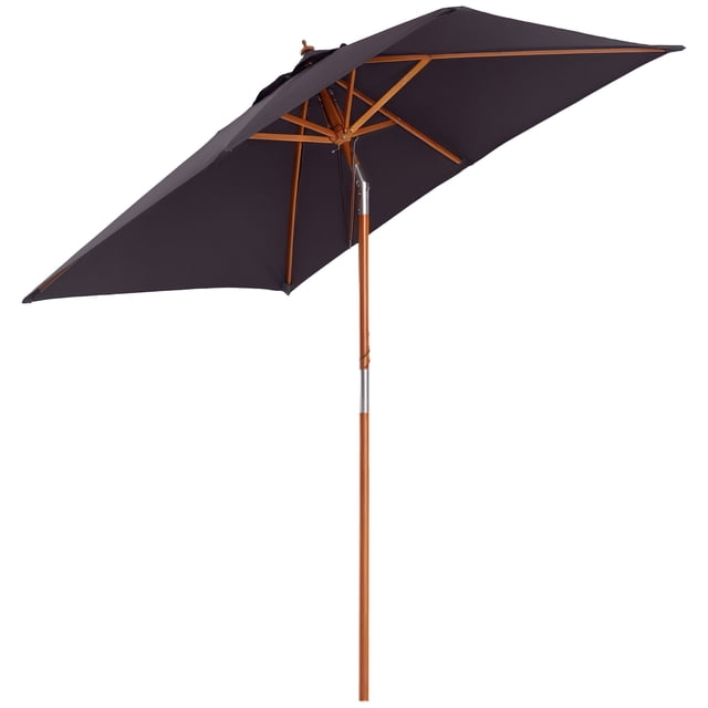 Outsunny 6.6x5ft Fir Wooden Patio Umbrella with Tilt Mechanism Bamboo Ribs