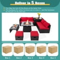 thumbnail image 4 of Patiojoy 9 Pieces Outdoor Patio Furniture Set with 35-Inch Propane Fire Pit Table Outdoor PE Wicker Space-Saving Sectional Sofa Set with Storage Box and Cushions Red, 4 of 10
