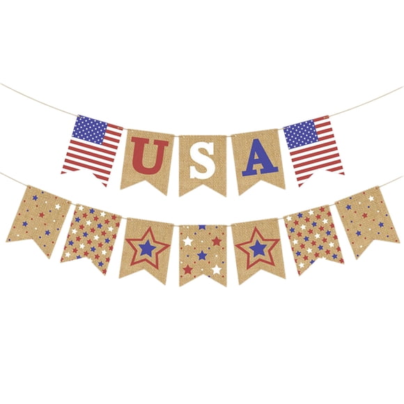 Multicolor Patriotic String Flags Bunting 98.42 Inch Length Linen Decorative Banner For Independence Day Party Decorations Outdoor Indoor Festive Celebration Usa Theme Hanging Decor