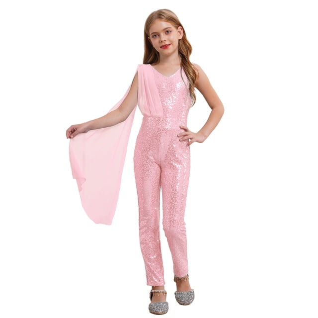 Kaerm Combinaison Short à Paillettes pour Fillette Sans Manches Tenue de Danse Bal une Pièce Justaucorps pour Fête Rose 10