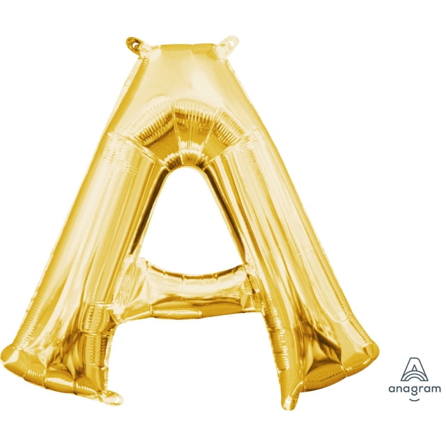 Anagram International Party-Eh! Gold Letter A Balloon, a gold foil balloon shaped as the letter A with a reflective metallic finish, inflated without helium, designed for party decorations and celebrations.