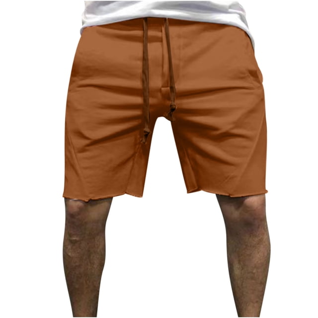Yuzhih Men's Summer Shorts Casual Solid Color Drawstring Frayed Raw Hem Shorts Outdoors Workout Athletic Shorts