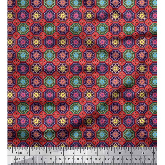 Soimoi Crepe Silk Fabric Floral Mandala Print Sewing Fabric Yard 42 Inch Wide