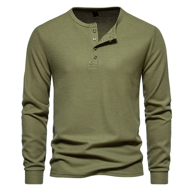 Yuyuzo Men Basic Tops Long Sleeve 1/4 Button Notch V Neck Cozy Fall Casual Shirts Blouse Solid Color