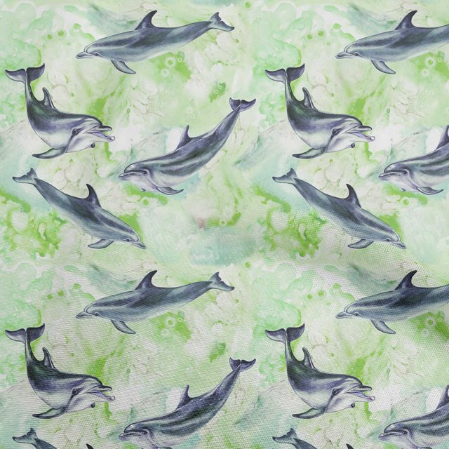 oneOone Polyester Lycra Light Green Fabric Whale Sewing Craft Projects Fabric Prints By Yard 56 Inch Wide