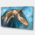 thumbnail image 2 of Cheval Brun sur Aquarelle Bleue - Impression sur Toile Abstraite, 2 of 3
