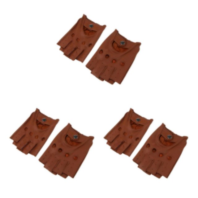 maskred Gants de Conduite et de Cyclisme Rétro à la Mode en Cuir PU pour Hommes Sans Doigts Brun Bouton TG Ensemble de 3