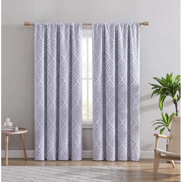 Swift Home Jacquard Clip Rod Pocket Single Window Panel front-facing full-panel shot showing textured jacquard clip pattern and rod-pocket top; blackout-lined 100% polyester panel sold individually, 54 in W x 63, 84 or 95 in L (160, 213, 241 cm); machine washable; suitable as a light-blocking window treatment or temporary room divider.