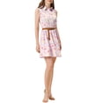 thumbnail image 1 of INSPIRE CHIC Robe Sans Manches à Imprimé Floral pour Femme, Demi-Patte de Boutonnage, Longueur Genou, Ceinturée, Printemps, TP Rose Jaune Floral, 1 of 7