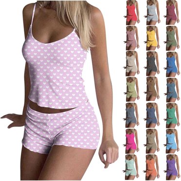 Wiyuqeen Womens Cami Pajama Sets 2 Piece Love Print PJs Soft Lingerie Sleeveless Tank Top and Shorts Camisole Lounge Set Nightwear