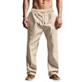 thumbnail image 4 of WRKEKC Casual Pants for Men Solid Color Spring Summer Thin Cotton Linen Look Leisure Straight Leg Tie Drawstring Trousers, 4 of 9
