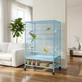 thumbnail image 2 of PawHut 52" Steel Bird Cage with Rolling Stand, Light Blue, 2 of 10