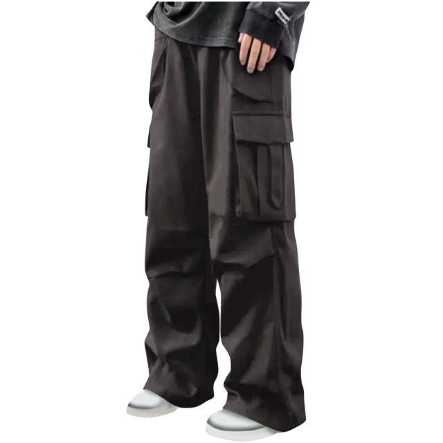 Dagugfen Cargo Pants for Men Elastic Waist Drawstring Outdoor Trainning Running Athletic Trousers Solid Color
