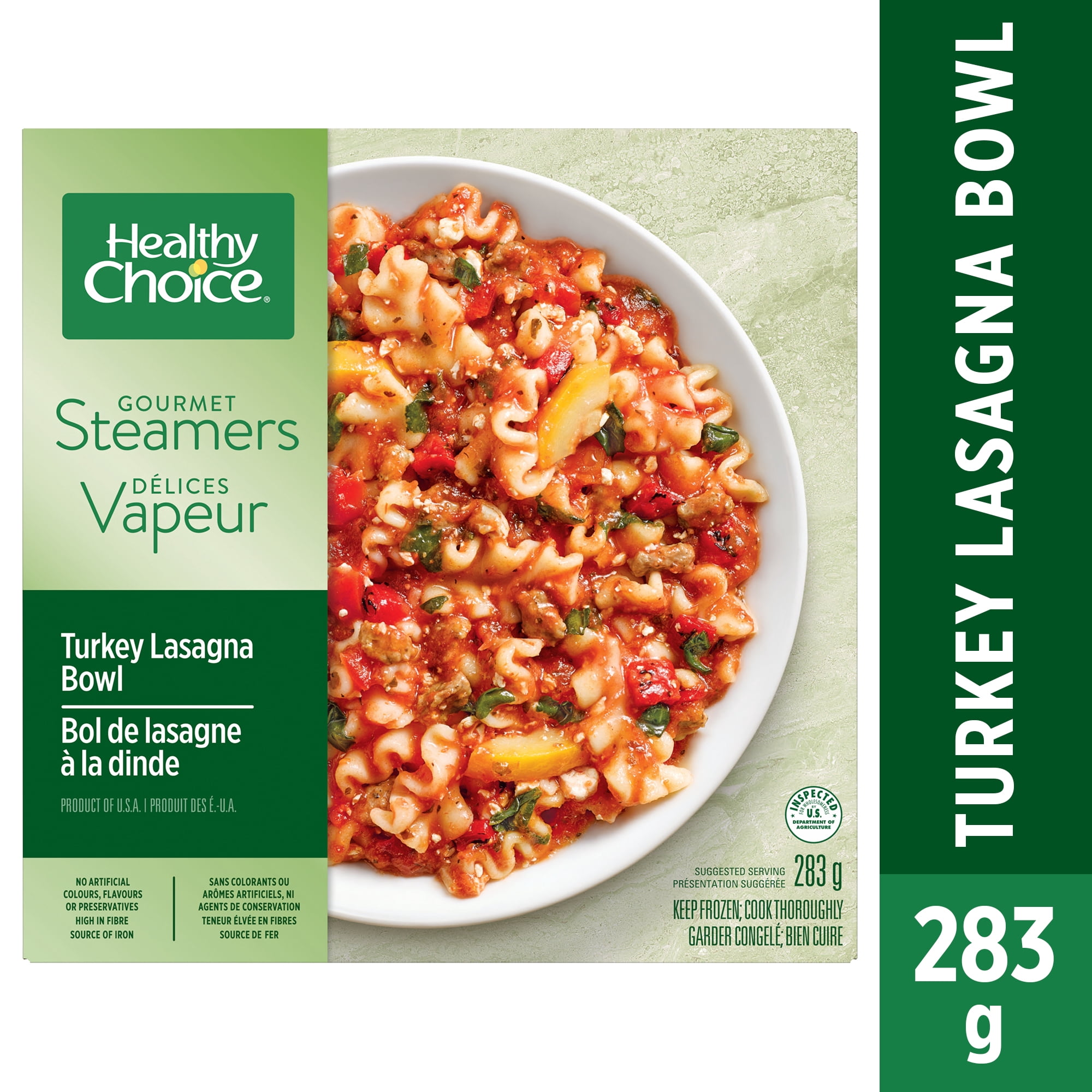 Healthy Choice Gourmet Steamers Turkey Lasagna Bowl Frozen Dinner, Includes turkey crumble, pasta, cheese, marinara sauce, High in Fibre, Turkey Lasagna Bowl Frozen Meal, 283g
