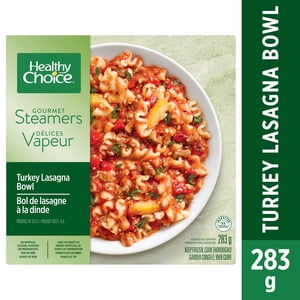 Healthy Choice Gourmet Steamers Turkey Lasagna Bowl Frozen Dinner, Includes turkey crumble, pasta, cheese, marinara sauce, High in Fibre, Turkey Lasagna Bowl Frozen Meal, 283g